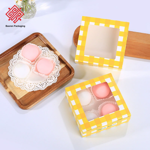 Baoren Packaging Square Cardboard Cake Box With Clear Window Yellow Checkered Design For Cupcakes <b>Desserts</b> Food Packaging <b>Boxes</b> - Product Image 1