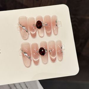 <span class=keywords><strong>Uñas</strong></span> Postizas Hechas a Mano con Diseños Florales Dorados, Efecto Degradado Transparente en Tono Nude, Estilo Ojo de Gato, <span class=keywords><strong>para</strong></span> Primavera y Verano - Product Image 6