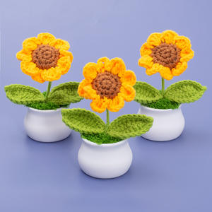 O-C009 fait à la main <span class=keywords><strong>mini</strong></span> tricot <span class=keywords><strong>en</strong></span> <span class=keywords><strong>pot</strong></span> fleurs <span class=keywords><strong>tournesol</strong></span> rose tulipes laine crochet <span class=keywords><strong>pot</strong></span> de fleur noël saint valentin fête des mères cadeau - Product Image 1