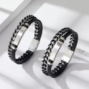 Unisex Men's And Women's Classic Silver Gold Plated Leather Rope-Woven Bangles Beaded Jewelry For Parties With Bag Packaging