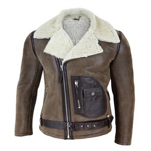 Chaqueta de Motociclista para Hombre, Diseño Personalizado, Cuero de Gamuza Marrón, Cuello de Piel Sintética, Cierre de Cremallera, Resistente al Viento, Abrigo de Invierno para Motociclista - Product Image 2