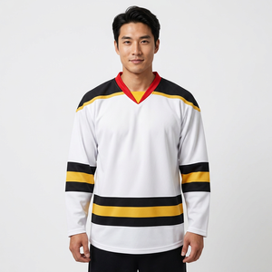 เสื้อฮอกกี้น้ำแข็งแบบยูนิเซ็กซ์ สีสันตัดกัน คอวี แขนยาว พิมพ์ลายแบบซับลิเมชั่น แห้งเร็ว ผลิตจากโพลีเอสเตอร์ 100% ทรงปกติ - Product Image 1