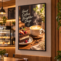 Boîte à lumière publicitaire ultra-fine, cadre d'affichage LED rétractable pour café, boulangerie, restaurant, affichage mural