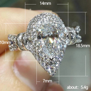 Anello con Cristallo a Goccia a Forma di Pera per Donne, Elegante Accessorio Moda per Uso Quotidiano e Feste - Product Image 4