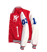 Blouson universitaire streetwear avec patchs graphiques, boutons-pression, col et poignets côtelés, poches avant, style Letterman, fabricant de vêtements