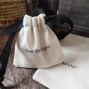 Wholesale Custom Logo Size Recycled Gift Packaging <b>Pouch</b> Cotton <b>Drawstring</b> Bag With Black Ribbon - Product Image 1