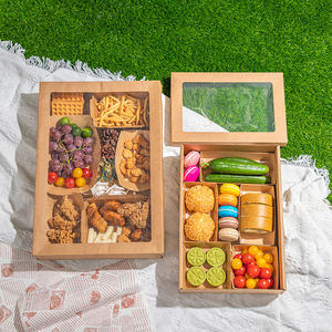 LOKYO Grands plateaux snack à emporter en papier kraft contenant de restauration rapide boîtes de pique-nique jetables avec couvercle - Product Image 1