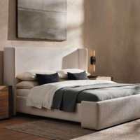 Lit king-size en chêne massif de style américain, 1,8 m, rembourrage en lin, lit moelleux, mobilier moderne minimaliste pour chambre à coucher