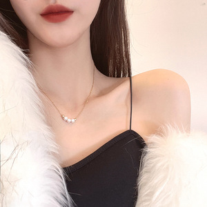 2022 collier Danty en acier au titane à la mode pour femmes avec chaîne à maillons de perles baroques en or rose-pour fiançailles de mariage ou cadeau - Product Image 4