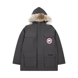 Canada US Hot sale winter High Quality goose down jacket high gram weight hooded animal fur medium length jacket