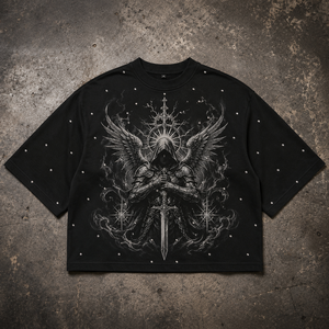 เสื้อยืดคอตตอนหนา 300GSM ทรงโอเวอร์ไซส์ ครอป ทรงบ็อกซี่ ประดับคริสตัล ขายส่ง เสื้อยืดสตรีทแวร์ผู้ชาย - Product Image 1