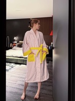 Peignoir de serviette en pur coton double couche de haute qualité Robe quatre saisons à revers élégant-Moyen-Long pour les couples été automne printemps