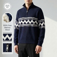 Pull en cachemire de qualité supérieure pour homme, jacquard géométrique, col montant semi-zippé, style académique rétro, tricoté, pour boutique