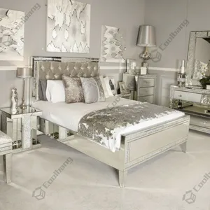 High Quality Modern Bedroom Furniture Crushed Diamond Mirrored Bed