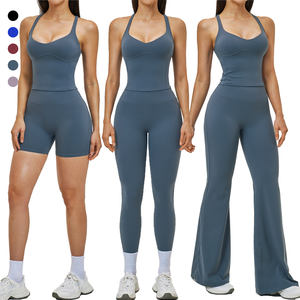 Pantalones Cortos Deportivos para Niñas, Pantalones de Yoga para Mujer, Conjunto de Yoga y Pilates, Pantalones de Yoga Acampanados, Camiseta sin Mangas para Mujer, Personalizado - Product Image 1