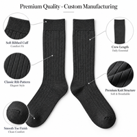 Chaussettes habillées mi-mollet pour hommes, en coton peigné respirant, anti-odeur, côtelées, gris anthracite uni, pour le bureau et les occasions formelles, vente en gros