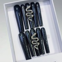 TSZS Nouveaux Faux Ongles en Acrylique Carrés Extra Longs Gothiques Halloween, Motifs Citrouille et Araignée, Réutilisables, Vente en Gros