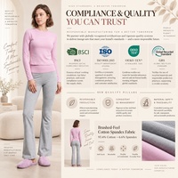 Ensemble de loungewear personnalisé pour femme : Haut court à col ras du cou et manches longues avec ourlet surpiqué et pantalon évasé à taille color block