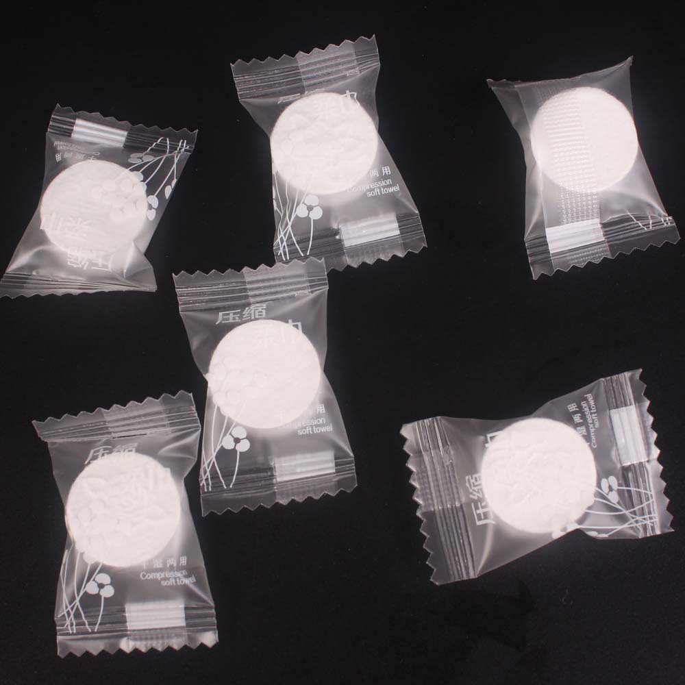 Одноразовые сжатые полотенца, индивидуальная упаковка, чистящие полотенца из чистого хлопка, портативное сжато очищающее полотенце для путешествий в отеле