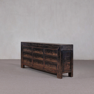 Nouvelle armoire à neuf <span class=keywords><strong>tiroirs</strong></span> en bois massif de style chinois, laque noire vieillie, esthétique zen, armoire de rangement - Product Image 3