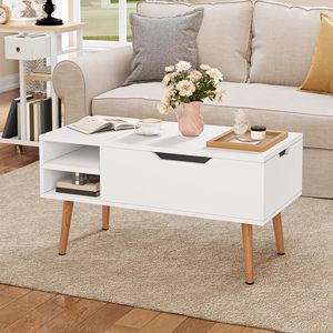 Table basse moderne en métal SENYU avec mécanisme de réglage de la hauteur, plateau coulissant et rangement dissimulé 80x40x61.5cm - Product Image 3