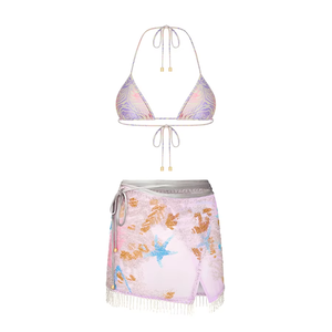 Conjunto de Bikini Personalizado con Cuentas de Perlas y Diamantes de Imitación, Color Sólido, Bordado en Gasa, Traje de Baño Sexy para Playa - Product Image 4