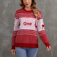 Cardigan tricoté personnalisé en acrylique à col en V pour femme, style streetwear, motif dessin animé de Noël, manches régulières, doublure en laine, hiver contrastant