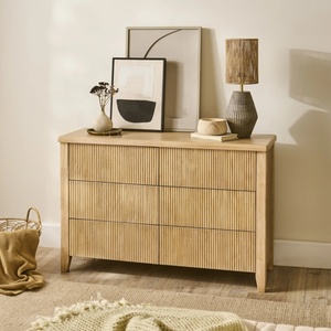 Commode de luxe en bois massif cannelé, couleur sur mesure, armoire de rangement moderne à 6 tiroirs avec tiroirs à fermeture amortie pour salon - Product Image 2