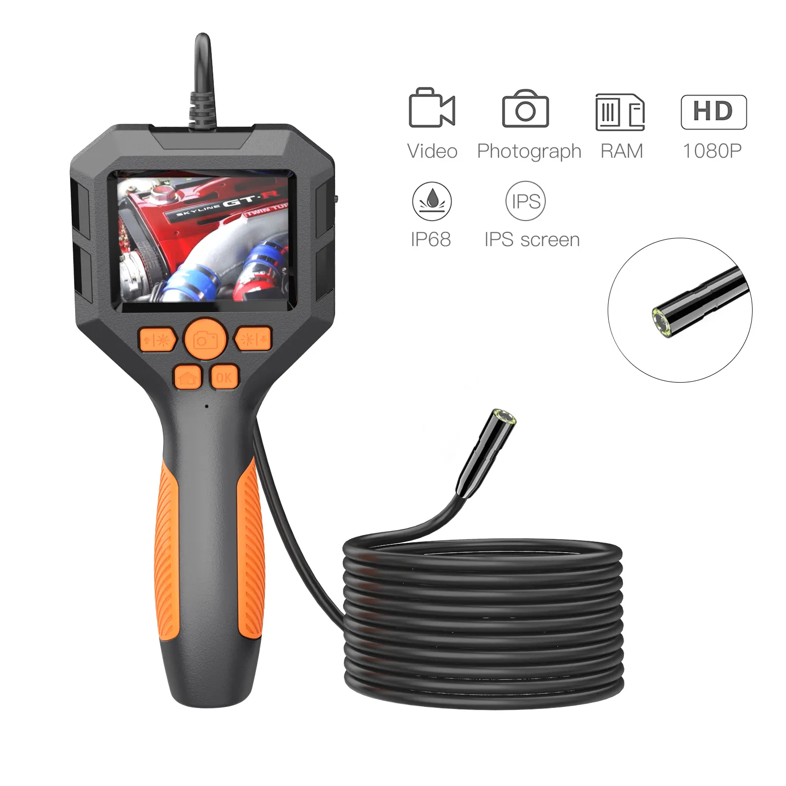 Taşınabilir P10 el endüstriyel muayene Borescope boru kamera 1080P 2.8 inç ekran el kavrama endoskop