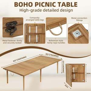 Table de pique-nique en pin portable de style boho pour la plage en plein air, barbecue, camping-décoration intérieure, table de pique-nique printanière en plein air, <span class=keywords><strong>idée</strong></span> cadeau - Product Image 5