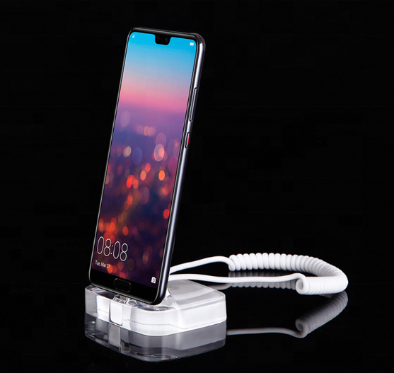 cell phone display stand with anti-theft alarm security cellphone holder with charger