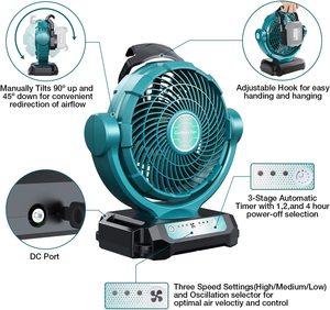 Ventilateur sans fil alimenté par batterie Lithium-ion 18V LXT Makita/cordon cc ventilateur de sol alimenté par batterie, ventilateur de 8 à 1/2 pouces pour le Camping - Product Image 3