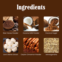 Latte au cacao aux champignons adaptogènes Calm & Immunity, boisson en poudre de cacao à l'ashwagandha sans sucre