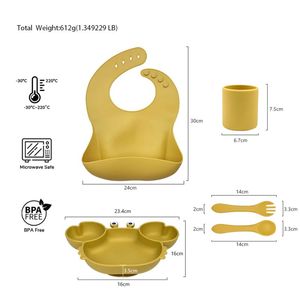 Juego de alimentación de bebé de silicona sin BPA para recién nacido, 6 piezas, plato de cangrejo, cuenco de succión con cuchara y tenedor, babero impermeable para bebé - Product Image 3