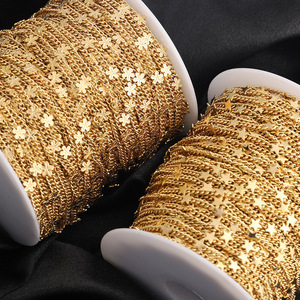 Cadena de acero inoxidable con lentejuelas y diseño de estrellas y flores para accesorios de joyería DIY, cadena unisex multifunción - Product Image 1