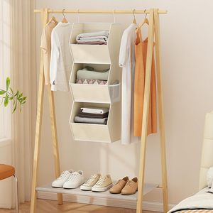 Hanging Closet Organizer 3 Shelf Fabric <b>Storage</b> With Mesh Pocket For Clothes Bedroom Use Foldable Hook Type - Product Image 2