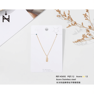 Collier pendentif tendance en acier inoxydable plaqué or, longue breloque rectangulaire, bijoux pour femme, style minimaliste - Product Image 2