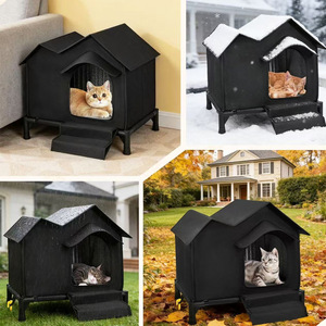 Maison de luxe pour chat à double toit, imperméable, isolée, coupe-vent, avec cadre surélevé, 50x45x40cm, abri extérieur pour animaux de compagnie - Product Image 5