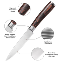 Couteau de chef en acier inoxydable avec manche en bois de carte Parker noir Couteau utilitaire de cuisine en acier au carbone