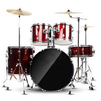 EARTHGRACE DW1 Batterie de percussions robuste réglable 5 pièces rouge avec 2 cymbales en alliage et coquilles en peuplier 10 12 14 16 22 pouces