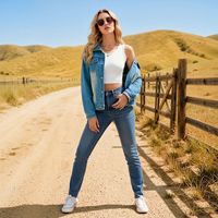 Veste en jean délavée dégradée pour femme, col classique, boutonnée, coupe oversize, décontractée, avec broderie personnalisée