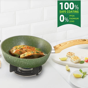 Juego de utensilios de cocina en espiral de mármol clásico moderno, ollas de cerámica forjadas a presión y <span class=keywords><strong>aluminio</strong></span> de grano de madera para Cocinar en casa - Product Image 4