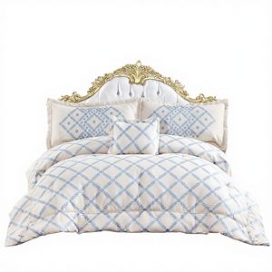 Toronto |   Ensemble de couette de massage moderne 6 pièces, taille King 260x240 cm, beige et bleu, luxe, toutes saisons - Product Image 1