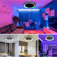 Ventilateur de plafond LED moderne à profil bas avec télécommande et lumière RGB, moteur DC, corps en acrylique pour salon