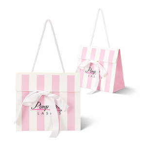 Tùy chỉnh cao cấp lông mi Màu Hồng Sọc Quà tặng Túi giấy với BOW TIE Ribbon xử lý mỹ phẩm Túi mua sắm - Product Image 1