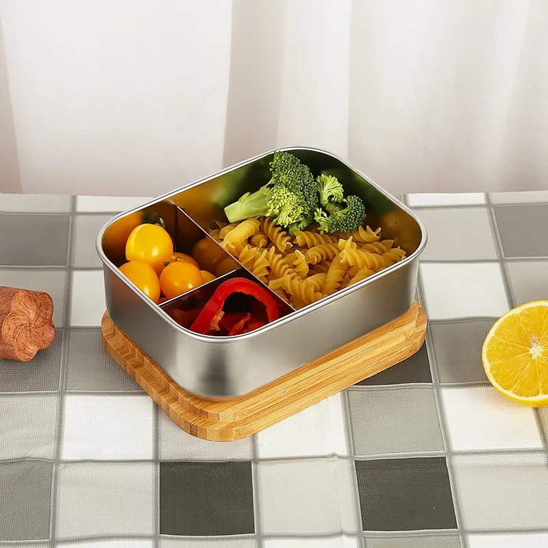 Rvs Food Grade 304, Draagbare Lekvrij Lunchbox Bento Eco Bamboe Deksel