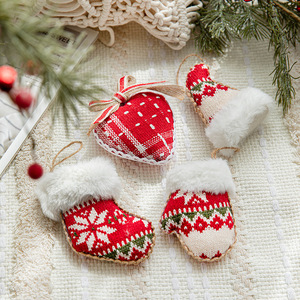 Wholesale Knit Plush Christmas Hanging Ornament Assorted Mitten Boot Heart Design <b>Xmas</b> Tree Holiday Home Decoration - Product Image 1