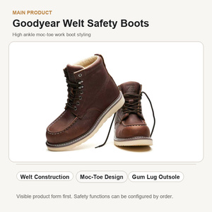 <span class=keywords><strong>Botas</strong></span> de Trabajo de Cuero con Puntera de Acero Ligeras y Transpirables, Calzado de Seguridad Industrial de Caña Alta - Product Image 1