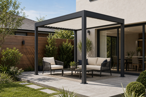Pergola à lames orientables intelligente et dimmable de luxe Série C RK-C2, pour jardin privé, pavillon d'ombrage relaxant et d'ambiance - Product Image 4