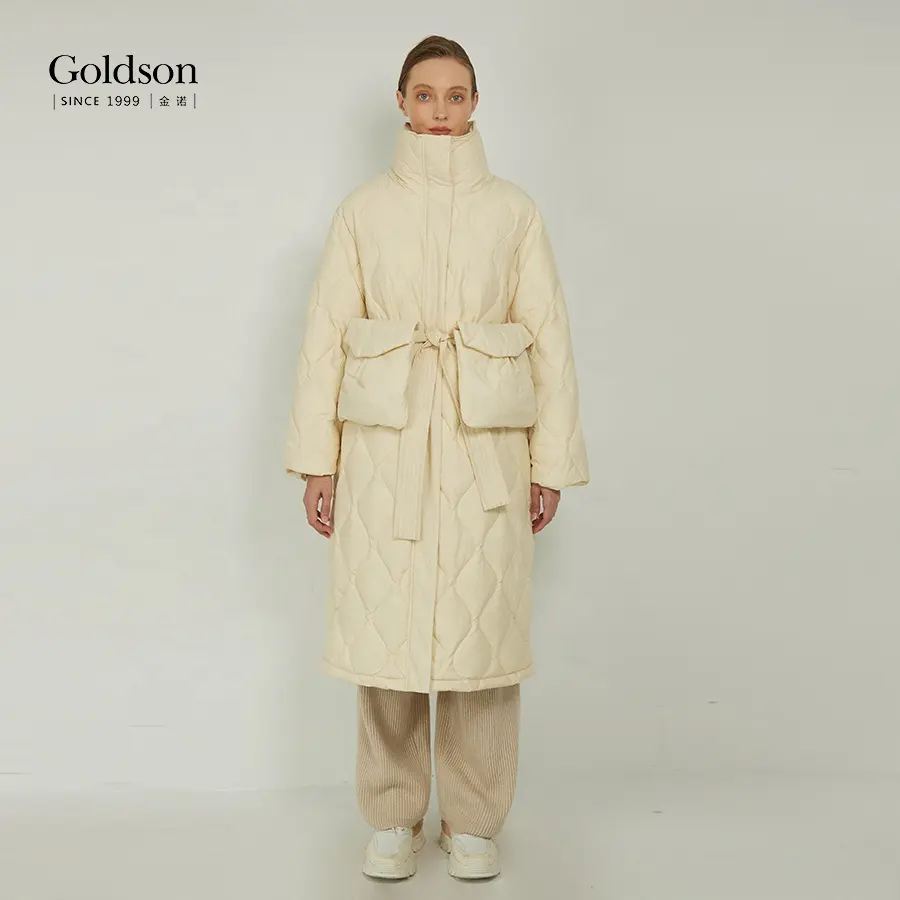 New Arrival Custom Logo Iconic Down Coat Knee Length Onion Cut Women White Duck Down Jacket For Winter